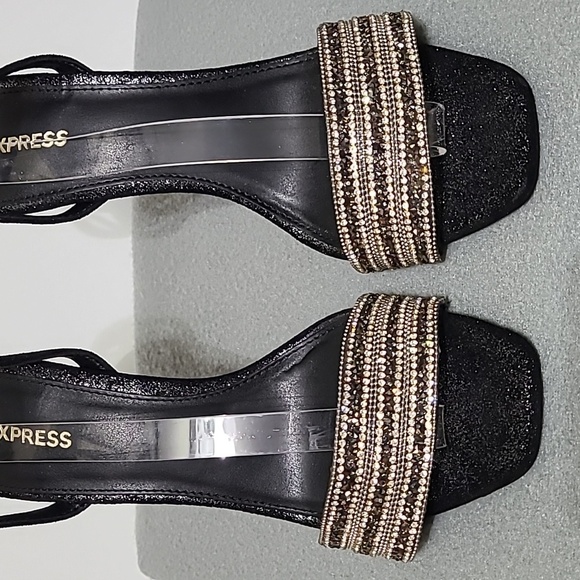EXPRESS Women's Black Rhinestone Strappy 4 inch Open Toe Heels - Size 7.5 - Picture 3 of 12